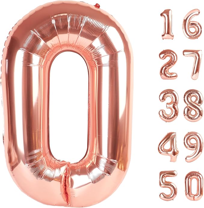 Rose Gold 40 Inch Jumbo Number 0 Balloons Foil Mylar Helium Balloons for 10 20 30 40 50 100 Champagne Gold Numbers Balloons Birthday & Anniversary Decorations Photo Props Decorations Supplies