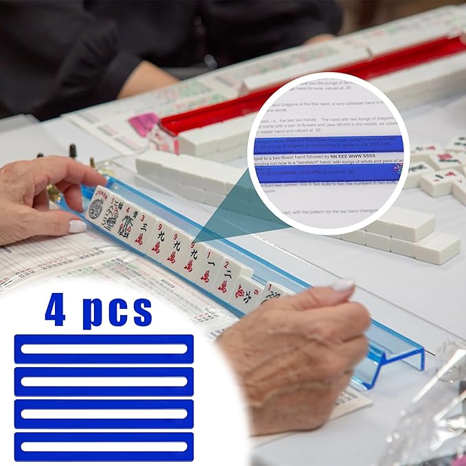 4PCS Mahjong Line Finder, Beginner Mahjong Rules Reader, Perfect Mahjong Gift for Players, Mah Jong Card Guide, Mahjong Accessories (Blue)