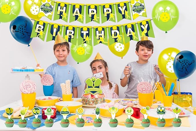 Pickleball Party Decorations Pickleball Birthday Party Supplies Includes Pickleball Birthday Banner Cake Topper Cupcake Toppers Balloons for Pickleball Birthday Decorations Party Favors