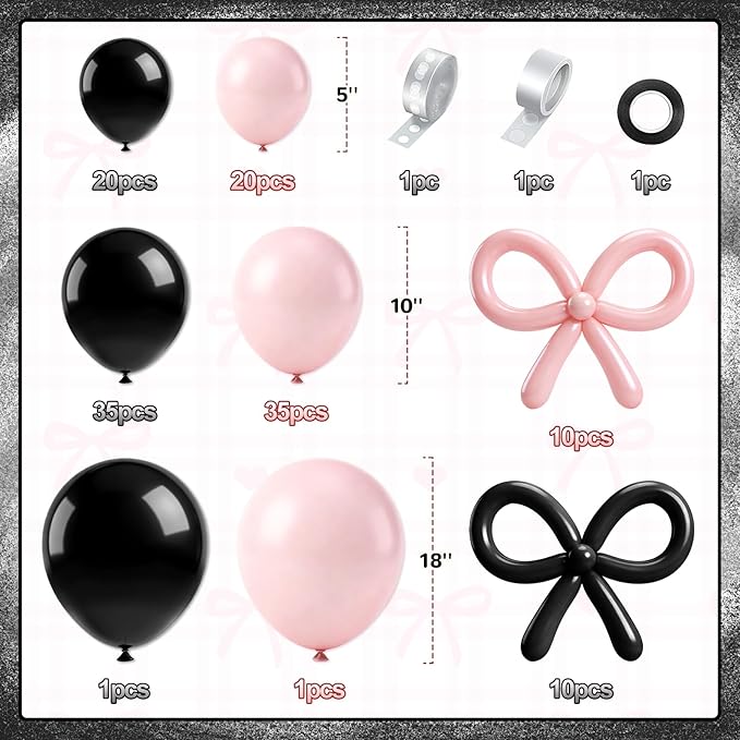 125 Pcs Black and Pink Balloon Garland Arch Kit Include 18in 10in 5in Pink Black Bow Balloons for Pink Bow Birthday Baby Shower Gender Reavel Wedding Party Decorations