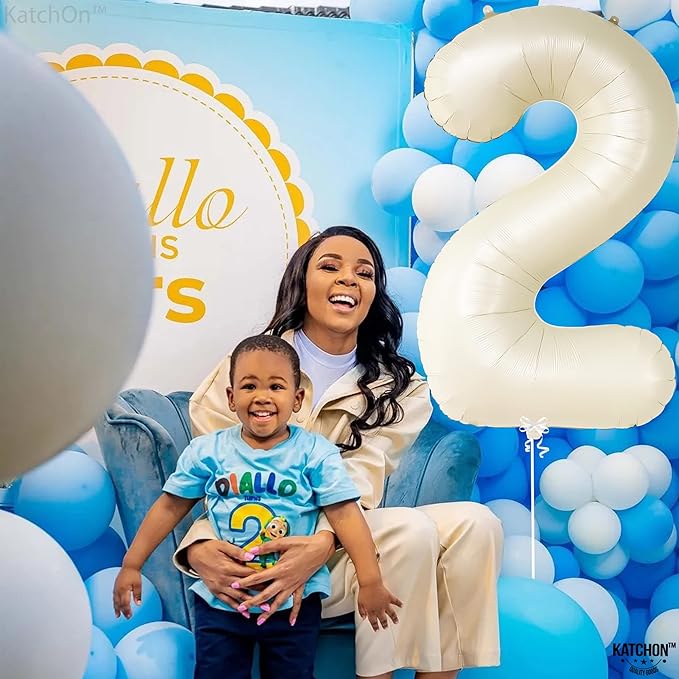 KatchOn Cream White Number 2 Balloon - 40 Inch, 2nd Birthday Party Decoration, Reusable, Unisex
