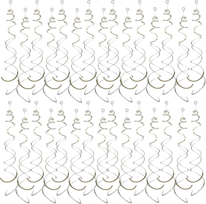 30 Pieces Silver Hanging Swirl Party Decorations Foil Decorations Ceiling Swirl Spiral Hanging Plastic Streamer for Ceiling Birthday Graduation Wedding Celebration Baby Shower Party Supply