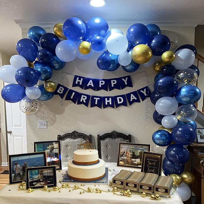 Navy Blue Gold Party Balloons, 50 Pcs 12 inch Blue Gold Balloons Metallic Blue Balloons For Graduation Wedding Bridal Showe Party Decoration