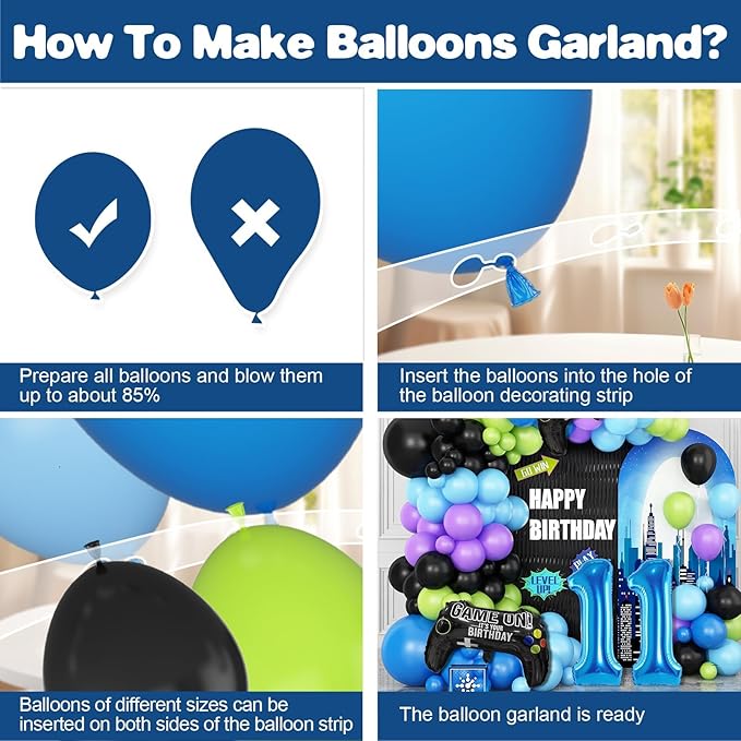 11th Birthday Video Game Balloons Arch, 11th Game Party Balloons Garland Kit 11th Game Birthday Supplies with Blue Number 11 Balloon Game Foil Balloons for 11 Year Old Teens Boys Birthday Decor