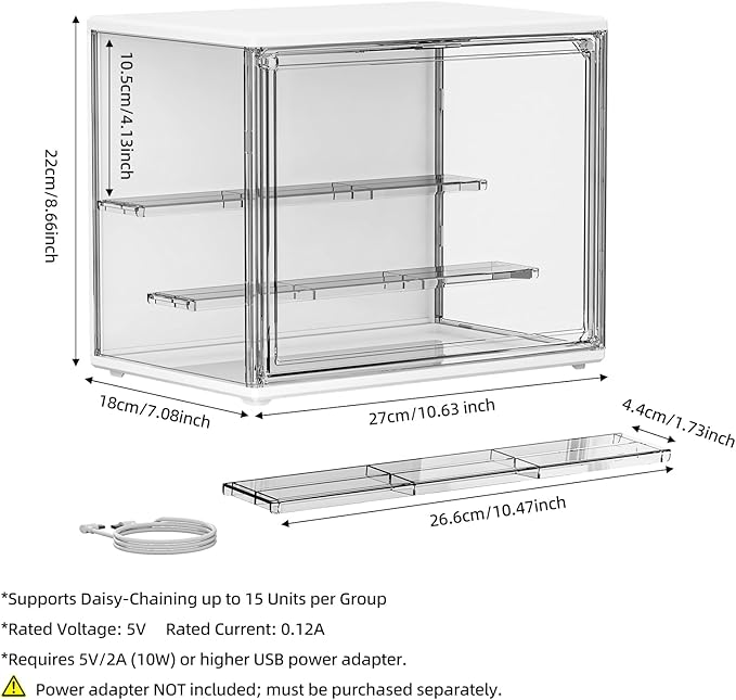 Acrylic Display Case for Collectibles with LED Light, 3 Layer Adjustable Figure Display Case with Magnetic Door, Lighted Display Box Stackable Clear Blind Box for Action Figure, Popmart, 2 Pack