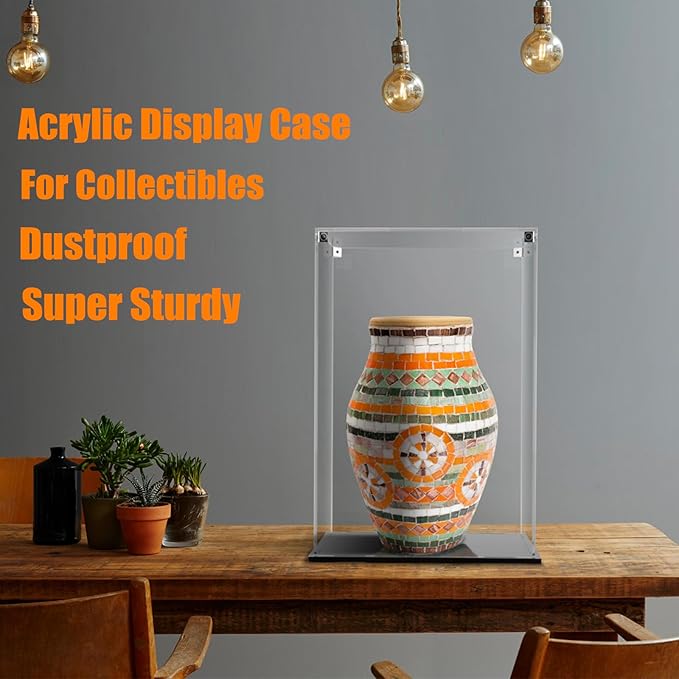 Cliselda Large Acrylic Display Case 10x10x16 inch for Collectibles, Sturdy Clear Acrylic Display Box Trophy Case Countertop Box , Assemble Dustproof Protection Showcase for Models Figures Doll