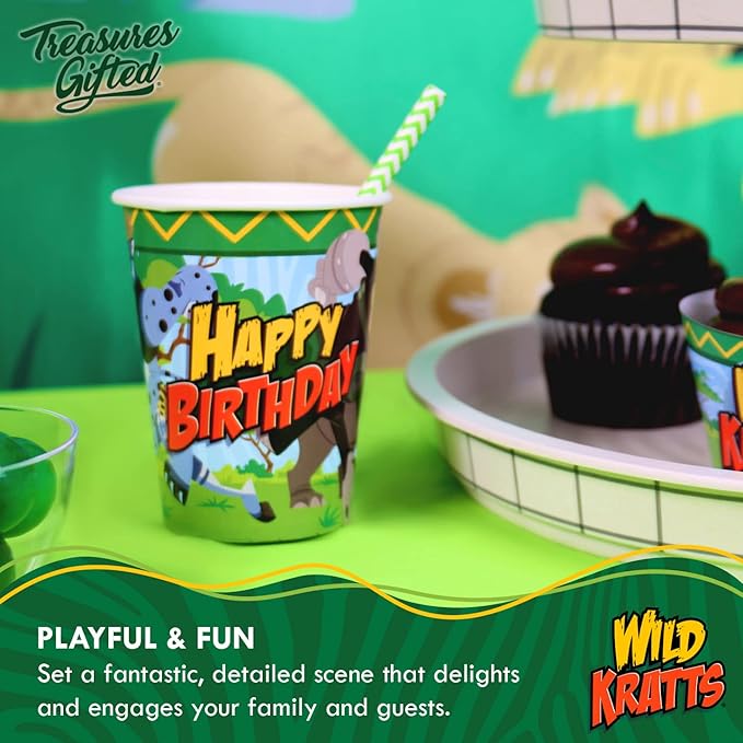 Treasures Gifted Officially Licensed Wild Kratts Birthday Party Supplies - 9oz Party Cups 8ct - Wild Kratts Birthday Decorations - Disposable Paper Cups