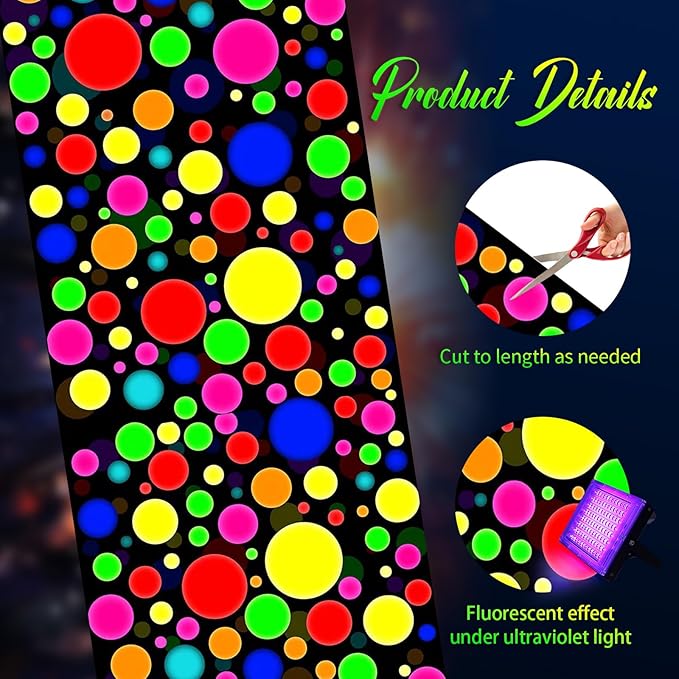 Haull 138 x 59 Inch Glow in The Dark Party Supplies Neon Party Decorations Light up Dance Floor Blacklight Rug UV Reactive Fluorescent for Carnival Birthday Wedding Favors(Dot)