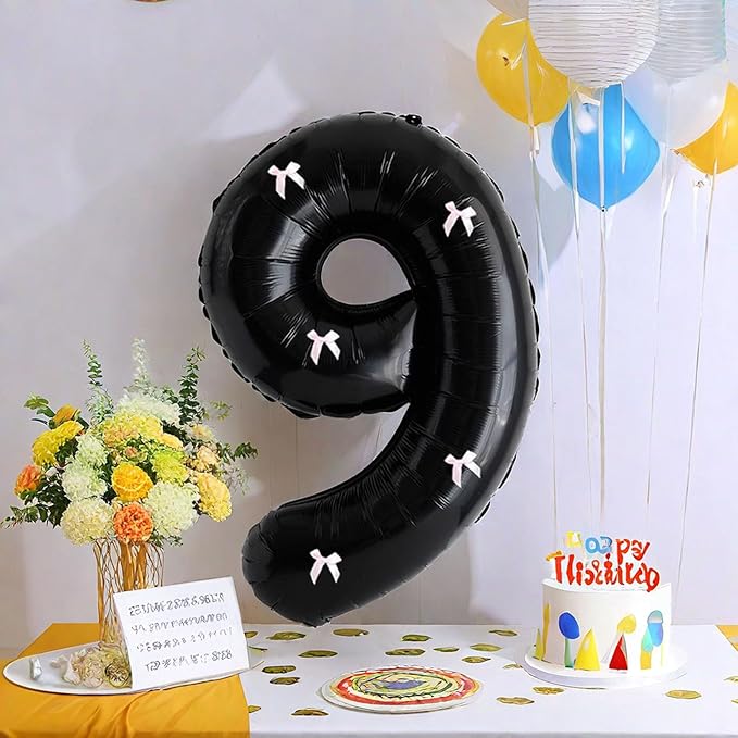 PLAP Birthday Number Balloon Bow Black Party Supplies 32 "Birthday Number Decoration (Number 9)