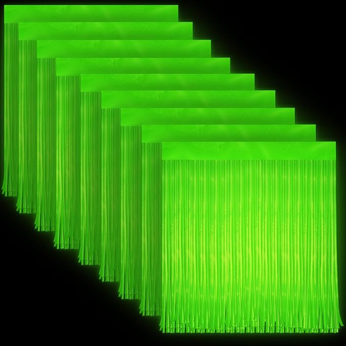 8 Pack Glow in The Dark Curtains Party Supplies 6.6 x 3.3 Ft Glow Tinsel Foil Fringe Curtains Photo Booth Prop Backdrop Streamer for Birthday Holiday Neon Party Decorations