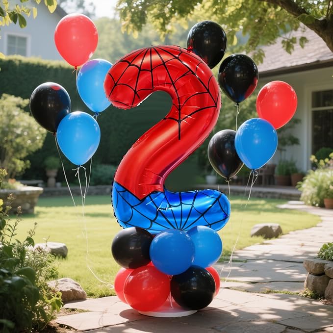 Spider Web Number 2 Balloon Birthday Decoration, Superhero Themed 40in Giant Mylar Number Party Supplies