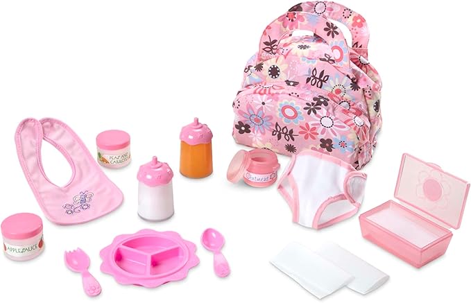 Melissa & Doug Doll Feeding and Changing Accessories - Bib, Bag, Diaper, Wipes, Utensils, Bottles 7.30 high x 11.20 Wide x 14.30 deep