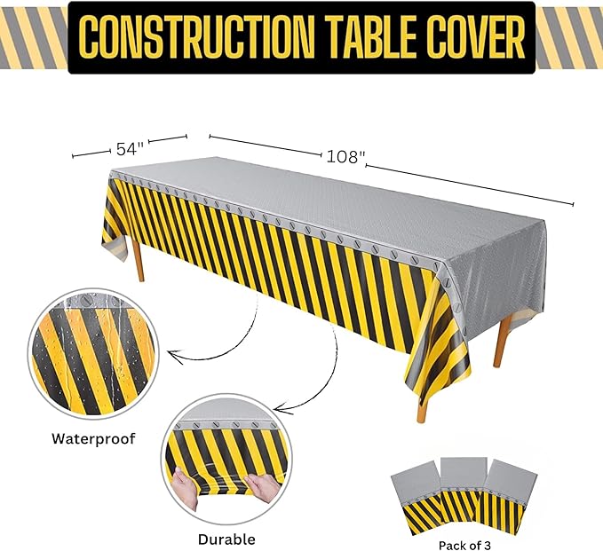 Blue Orchards Construction Table Covers (Pack of 3) - 54"x108" XL - Construction Party Decorations