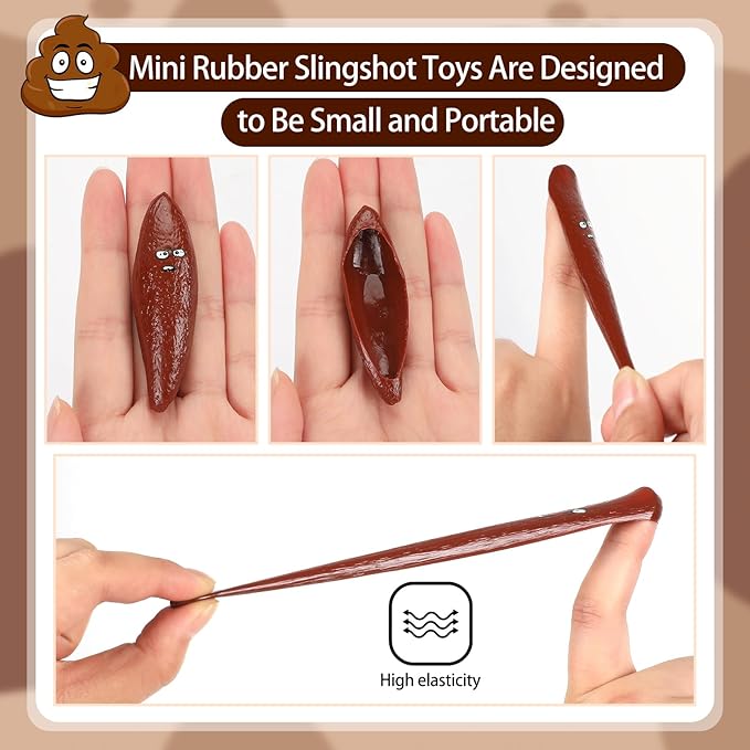 60Pcs Finger Slingshot Novelty Toys, Poop Fake Poop Finger Slingshot for Halloween, Fake Poop for Novelty Toys and Amusements, Poop Rubber Spoof Toy for School Party