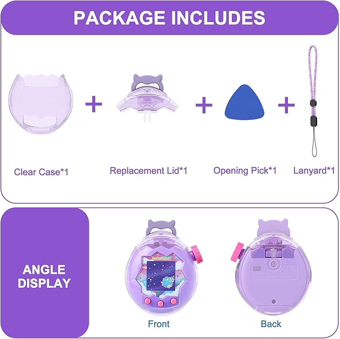 for Tamagotchi Paradise Clear Case and Replacement Lid Set, Ideal for DIY Fans, Collectors and Display, for Paradise Tamagotchi Accessories, with Lanyard (No Device/Film)