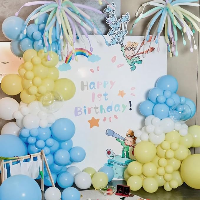 Blue Yellow White Balloon Garland Arch Kit, 155Pcs Latex Balloons Different Size 18 12 10 5 inch for Birthday Baby Shower Wedding Anniversary Party