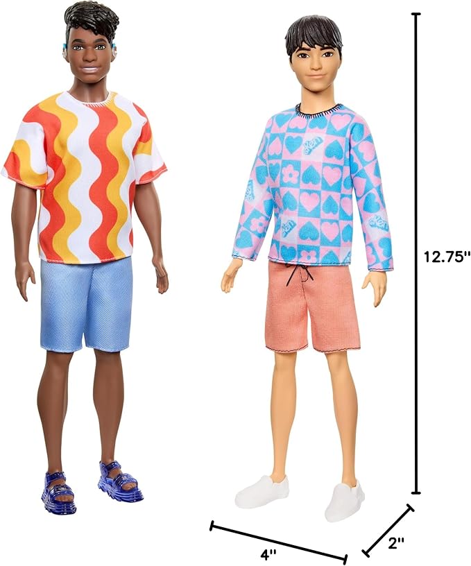 Barbie Fashionistas Ken Doll #219 with Slender Body Wearing a Removable Long-Sleeve Pink & Blue Patterned Shirt with Shorts