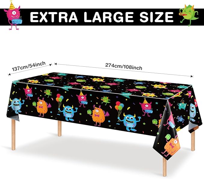 Buryeah 6 Pcs Monster Pattern Table Covers Plastic Birthday Table Cloths of Monster Pattern for Kids Boys Birthday Party Decoration Supplies, 54 x 108 Inch
