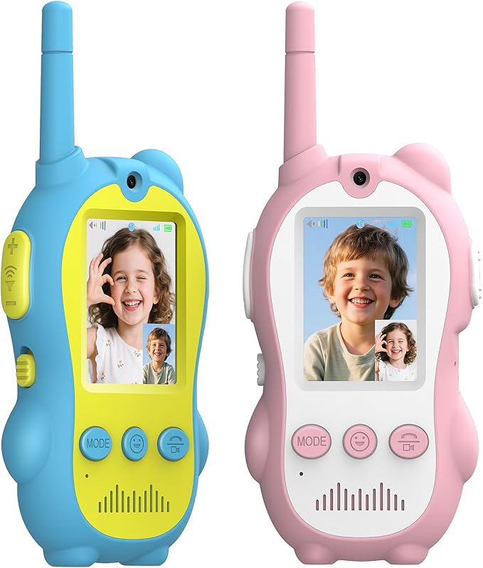 Video Walkie Talkies for Kids, 2 Pack Rechargeable Video Call Toys with 2'' Screen, Long Range 2-Way Radios, Voice Changer & Sticker Effects, Indoor, Outdoor Camping Gift for Boys Girls Age 3-12