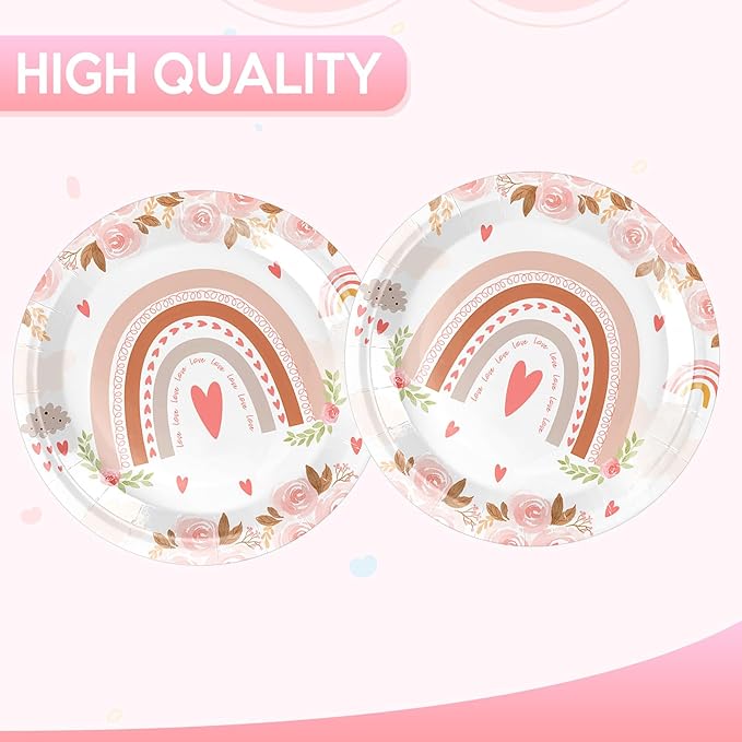 20Pcs 9 Inch Boho Rainbow Disposable Plates Boho Rainbow Birthday Party Decorations Dinner Paper Plates, for Boho Birthday Party Baby Shower, Festival Chic Celebration Decorations Supplies
