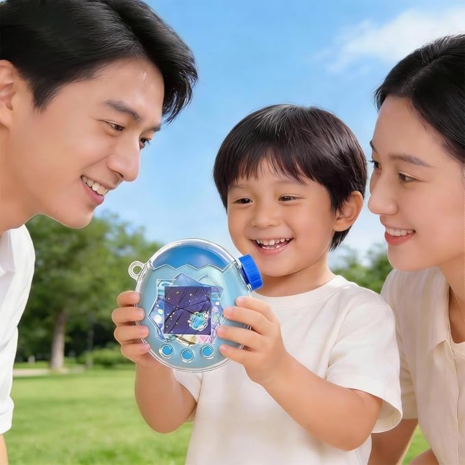Clear Protective Case Compatible with Tamagotchi Paradise – Waterproof & Interactive Shell with Flip-Open Design for Kids’ Digital Pet Toys (Clear Glitter)
