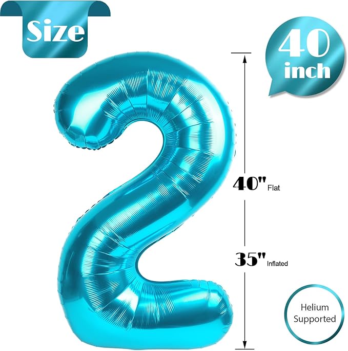 2 Balloon, Blue Number Balloons 40 Inch, 2nd Balloon Number Birthday Decorations, Two Second Birthday Party Supplies, Number 2 Balloon