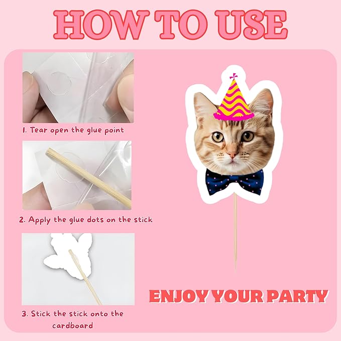 Pet Cat Cupcake Toppers, 24 PCS Pet Cats Themed Birthday Party Supplies for Meow Kitty Cat Birthday Party Baby Shower Party Decorations