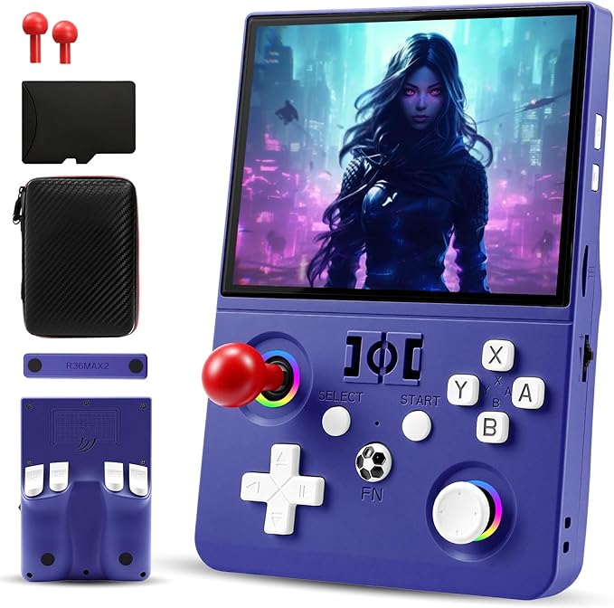 R36MAX 2 Retro Handheld Game Console, 4.5" IPS HD Screen 1024*768 Retro Gaming Console with Detachable Joystick, 20,000+ Classic Games, 30+ Emulators, Pocket Hand Held Video Games (Purple)