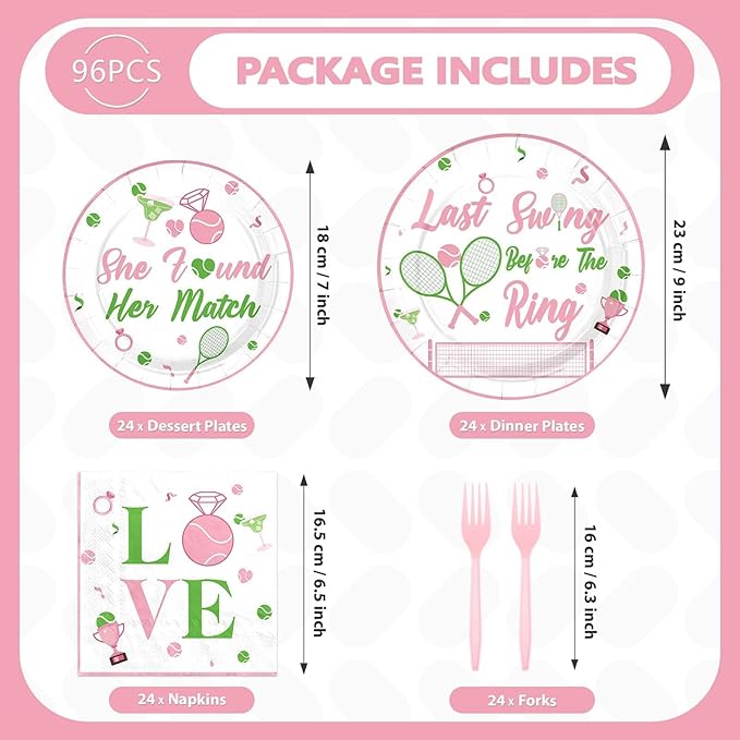 Tennis 96Pcs Bachelorette Party Decorations Last Swing Before The Ring Plates and Napkins Tennis Themed Tableware for Bridal Shower Bride To Be Wedding Bachelorette Party Supplies Serves 24