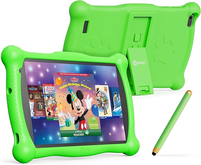 Contixo V10A 7" Kids HD Learning Tablet for Ages 3–7 with 32GB, Parental Controls, Kid-Proof Case, Stylus & 50+ Disney eBooks ($200 Value), Educational Games Included, Green