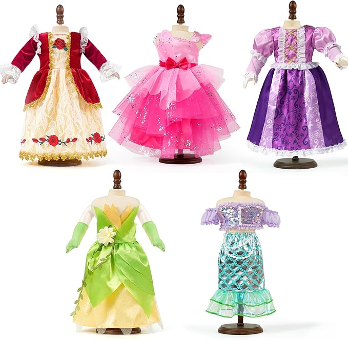 18 Inch Doll Clothes and Accessories 5-Piece Princess Dress Up Set - Complete Outfits for 18 Inch Dolls - Perfect for Dress Up Play & Birthday Gifts (No Doll)