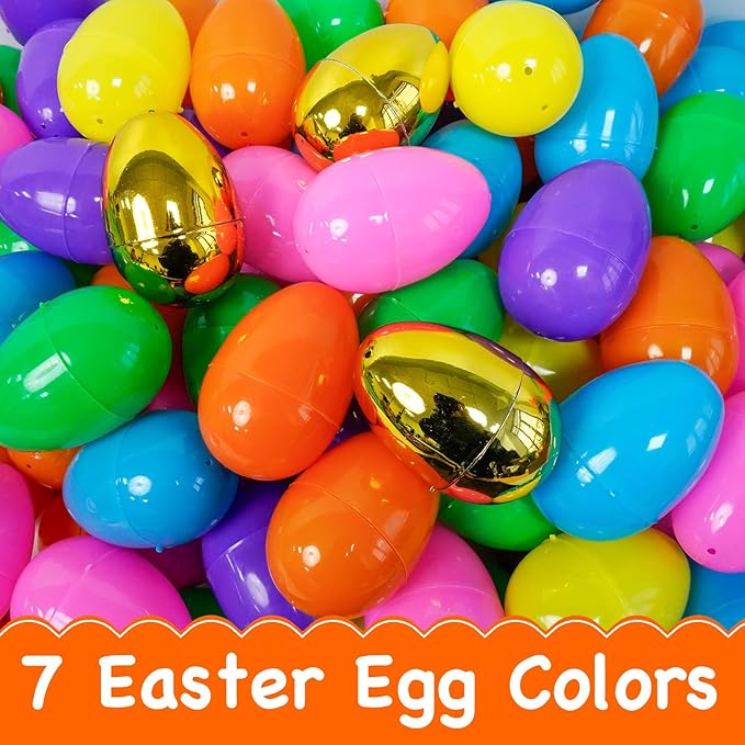 Easter Eggs 500 PCS Bulk, 2.4" Plastic Fillable Easter Eggs Set with 12 Golden Eggs, Colorful Empty Eggs for Kids Easter Egg Hunt Classroom Prizes Basket Stuffers Easter Party Favors