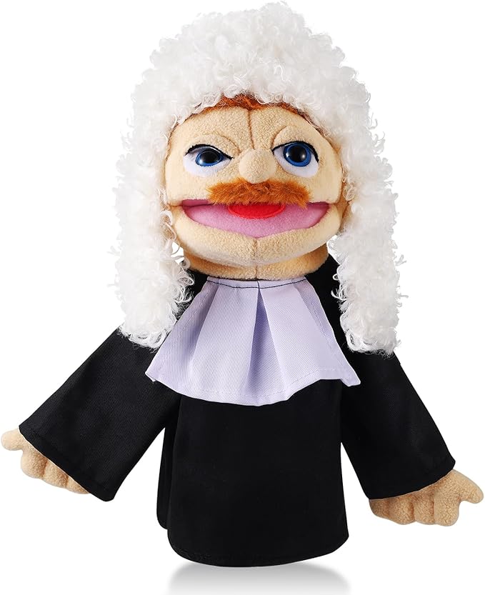 Role Play Hand Puppets Hand Plush Chef Doctor Fireman Pirate Detective Athlete Nurse Worker Hand Puppet Toys Puppets for Kids Storytelling Imaginative Pretend Play Teaching Preschool(Judge)