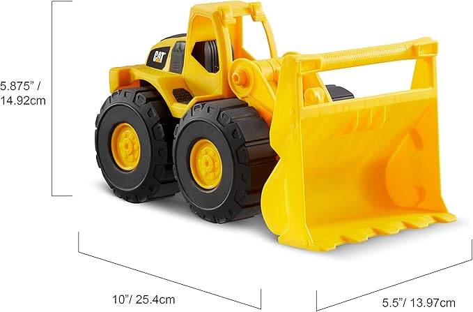 CAT Construction Toys, Construction Fleet 10" Front Loader Toy - Heavy‑Duty Plastic, Working Bucket & Free‑Rolling Wheels, Indoor/Outdoor Sandbox Vehicle for Toddlers & Kids Ages 2 +