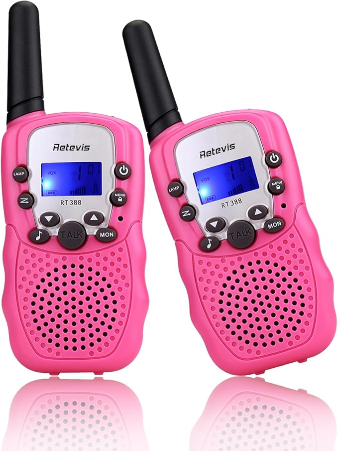 Retevis RT388 Walkie Talkies for Kids, Birthday Gifts for 6 7 8 9 10 11 12 Year Old Girls, 22 CH LCD Flashlight, Pink Walkie Talkies Easter Gifts Toys for Girls(Pink, 2 Pack)