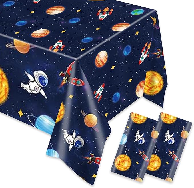 Egami 2pcs Space Tablecloth for Outer Space Decorations, 87 x 51 inches, Solar System Birthday Party Supplies
