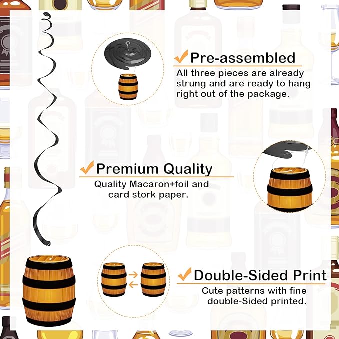 FHzytg Whiskey Birthday Party Decorations for Men, Aged to Perfection Party Supplies Whiskey Party Hanging Swirls for 30th 40th 50th Birthday Decorations