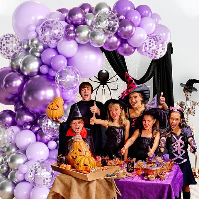 Purple and Silver Balloon Garland Arch Kit, 155Pcs Lavender Pastel Purple Lilac and Silver Confetti Balloons for Girls Women Wedding Birthday Baby Shower Graduation Party