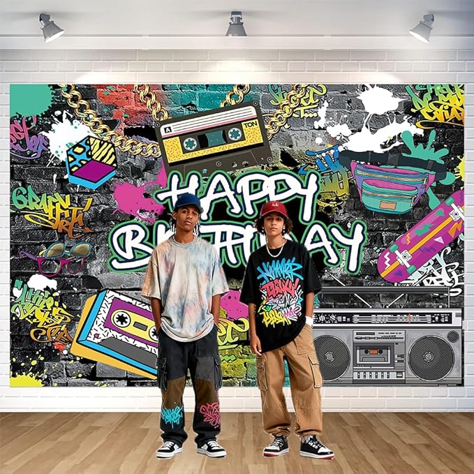 Graffiti Happy Birthday Backdrop Decorations Graffiti Art Banner Hip Hop Photo Background for Home Indoor Outdoor Birthday Party Decorations Supplies 70.8 x 47.2 Inch