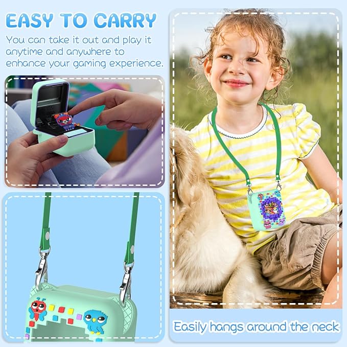 BEARDDO Silicone Cover Case for Bitzee Orginal Interactive Toy Digital Pet and Case, Protective Skin Sleeve with Lanyard for Bitzee Virtual Electronic Pets Accessories Kids Boys Girls (Green)