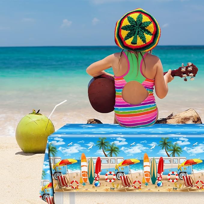 HAKOTI 3Pcs Summer Beach Tablecloths - Beach Theme Table Covers Hawaiian Birthday Theme Table Decoration for Summer Pool Surf Party Decorations