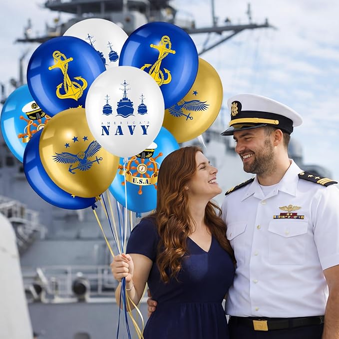 Skylety 24 Pcs U. S. Navy Party Balloons Veterans Day Memorial Independence Day Deployment Returning Back Military Army Retirement Party Supplies Decorations for Birthday