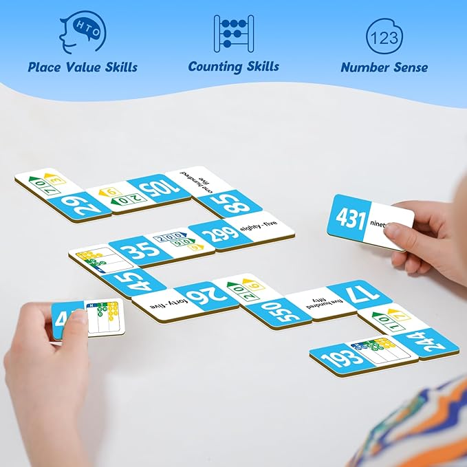 Place Value Dominoes Set,Math Manipulatives Games for Kids,Counting Toys,Learning Games,Preschool Learning Activities,Homeschool Supplies,Kindergarten Classroom Must Haves,1st 2nd 3rd Grade