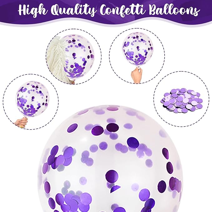Pastel Pink and Purple Balloons, 12 Inch Metallic Purple Lilac Pink Confetti Balloons Set for Girls Women Kpop Butterfly Birthday Baby Bridal Shower Wedding Princess Disco Music Party Decorations