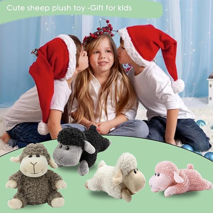 Tiny Heart Sheep Stuffed Animal, Sheep Plush Toy, Lamb Stuffed Animal Cute Soft Stuffed Lamb Kids Boys and Girls Home Decor Birthday Cuddly Pink Lamb Toys (Prone Position)