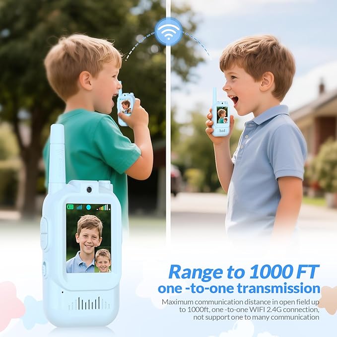 Kids Toys Mini Video Walkie Talkies for Kids 2 Pack，for 3 4 5 6 7 8 Years Old Boys and Girls,Four Sound Effects Available Birthday Gifts(Blue+Blue)