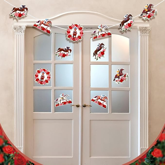 Derby Day Decorations Horse Racing Party Banners Party Supplies Horse Racing Garland Streamers Decorations, Pre-assembled(Rose Style)