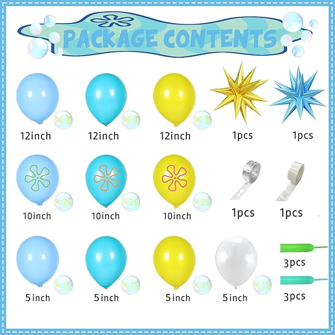 145 Pcs Yellow Blue White Balloon Garland Arch Kit,Cartoon Baby Balloons Party Decorations, for Anime Tropical Ocean Boys Girls Birthday Party Supplies