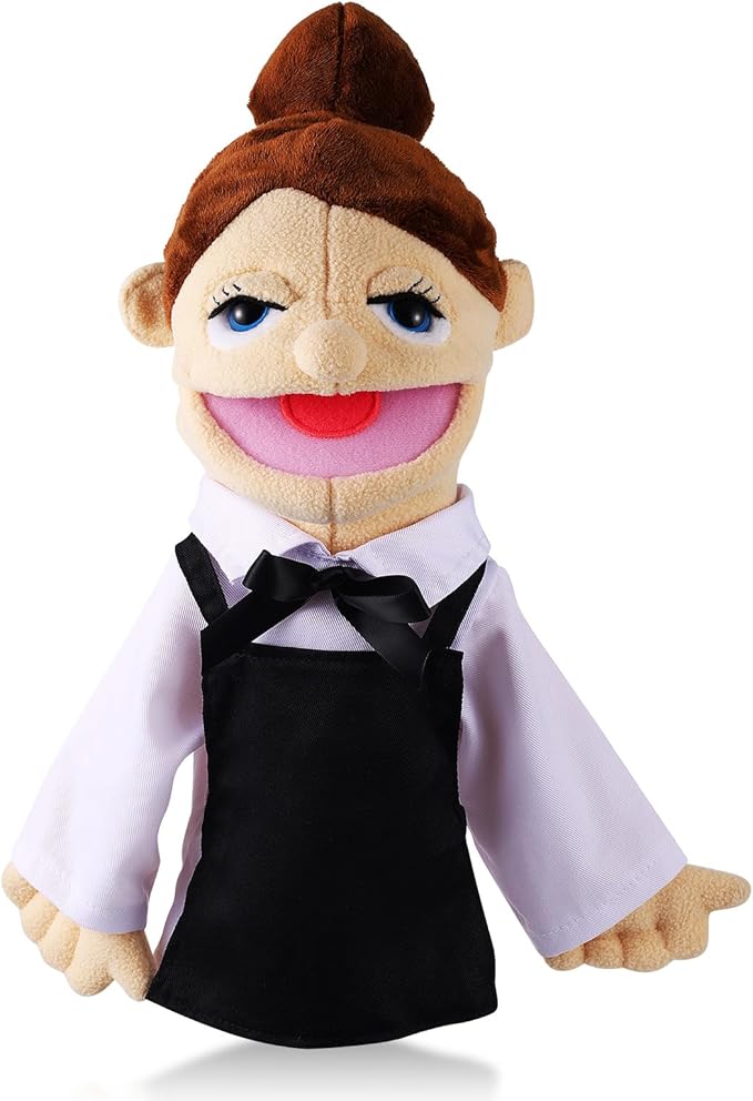 Role Play Hand Puppets Hand Plush Chef Doctor Fireman Pirate Detective Athlete Nurse Worker Hand Puppet Toys Puppets for Kids Storytelling Imaginative Pretend Play Teaching Preschool(Waiter)