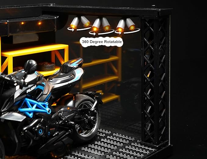 PVC Display Case DIY Simulation Scenario Die-cast Model with LED Light, Garage Scene Model for Motorcycle Car Models Collectibles Assemble (10x6x5inch)